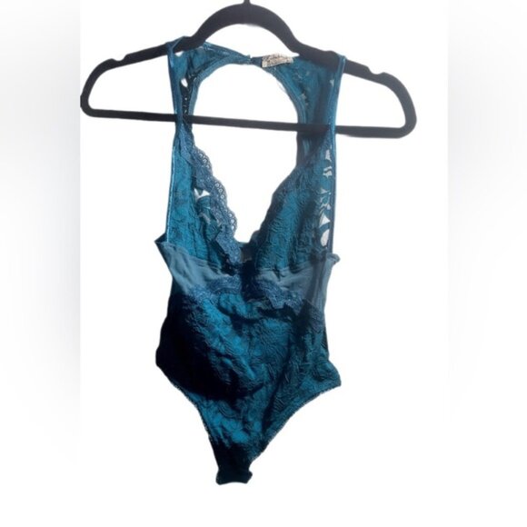 NWT Free People intimately speed date nylon stretch lace lagoon bodysuit XS - Picture 2 of 3
